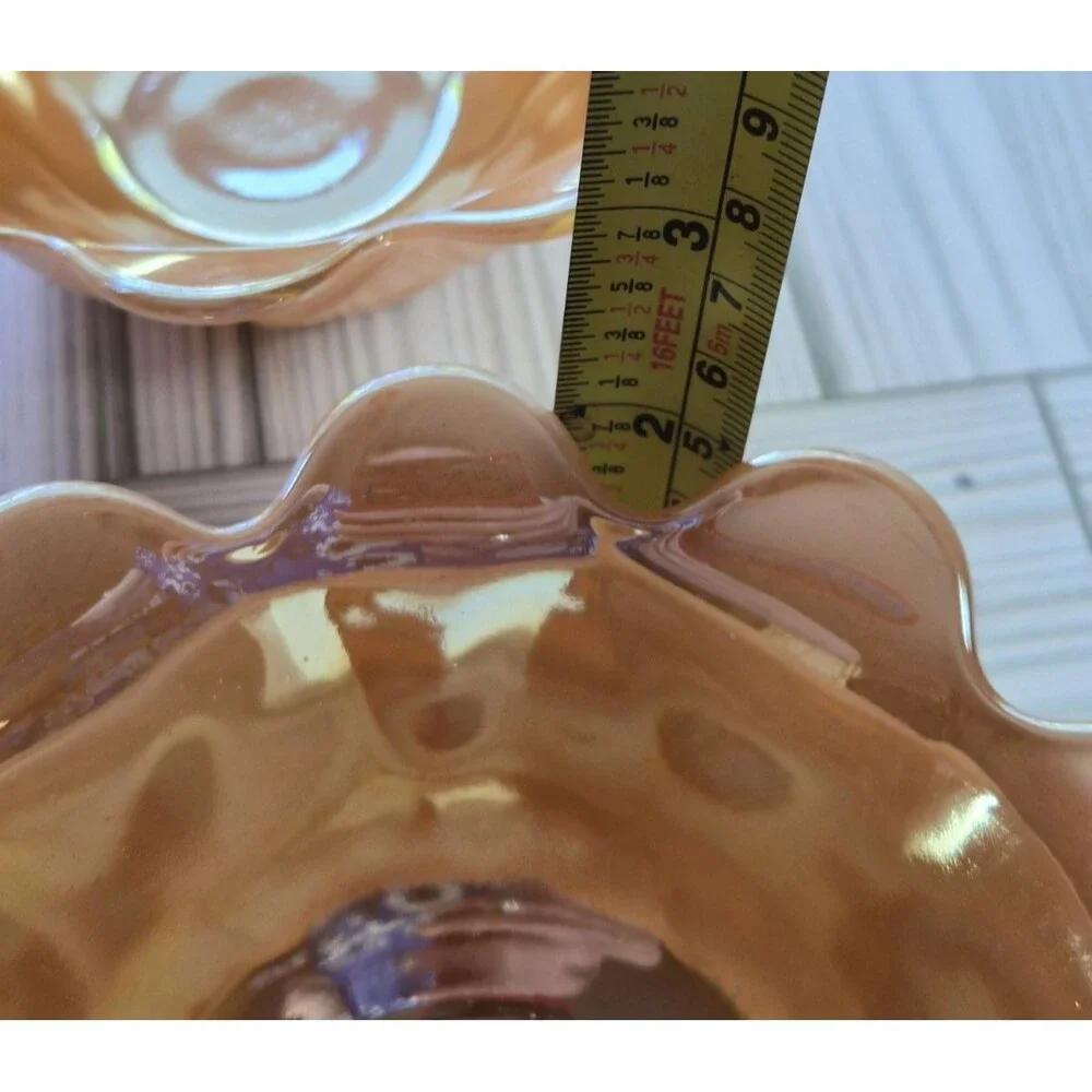 Vintage Fire-King Peach Luster Lotus Blossom Dessert Bowls Set of 4 Mid-Century